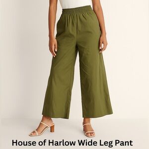NWT House Of Harlow 1960 Olive Green Wide Leg 100% Cotton Sz L